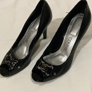 Connie Elegant Black Peep Toe Heels Size 6